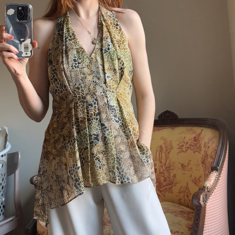 Vintage Y2K silk mixed animal print halter top